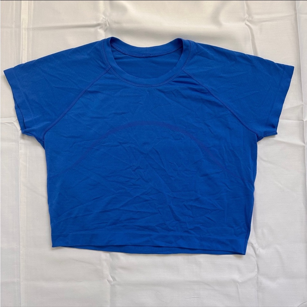 Lululemon cropped swiftly tech short sleeve, Blazer Blue, size 10, EUC